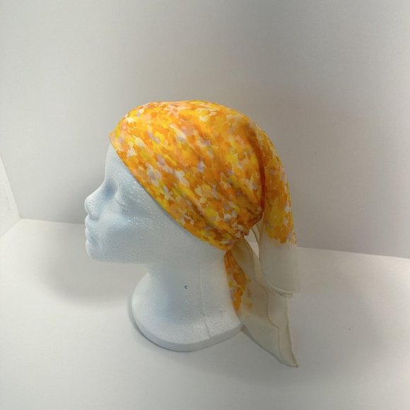 Vintage Womens Orange Yellow Daisy Floral Square Scarf MCM 1960s Style Poly - Picture 4 of 10